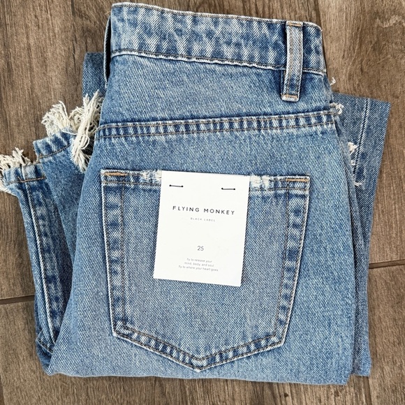 NWT Flying Monkey Saltwater Super high rise distressed straight ankle Blue Jeans - Picture 2 of 5